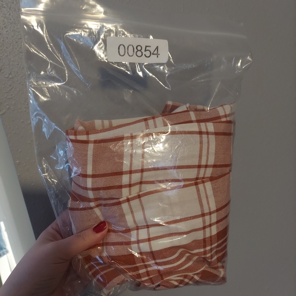 Monteau Los Angeles Rust White Plaid Mini Dress Small Puff  3/4 Sleeves - Picture 7 of 7